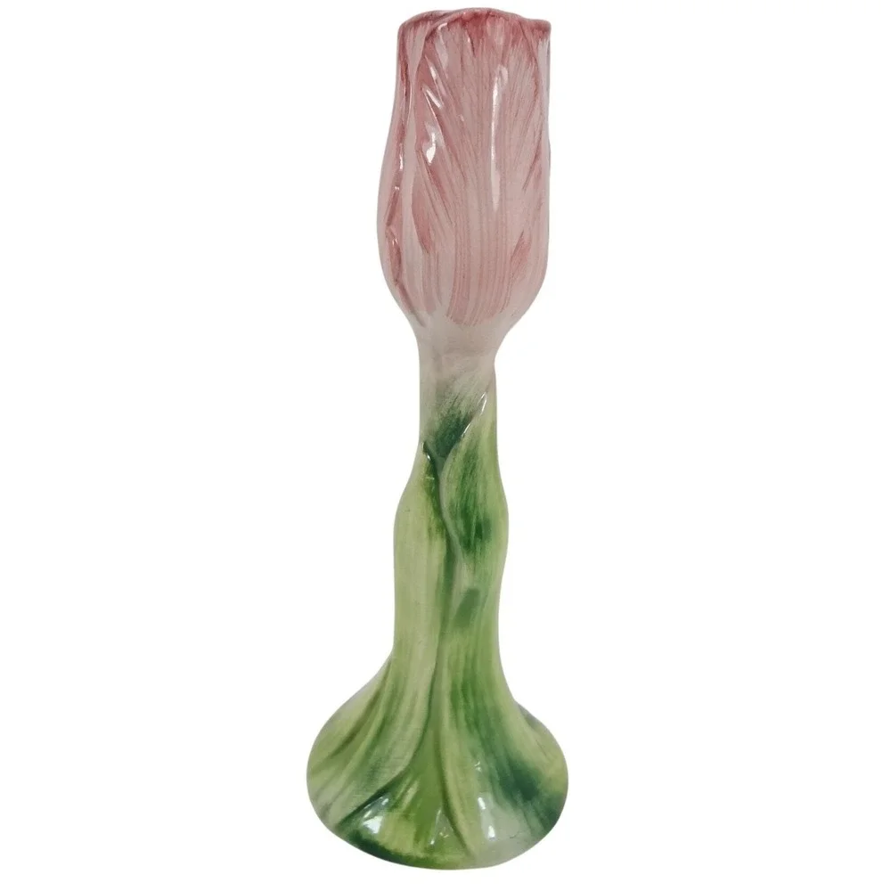Vintage Ancora Tulip Bud Vase Made in Italy Pink Green Excellent Hand Painted